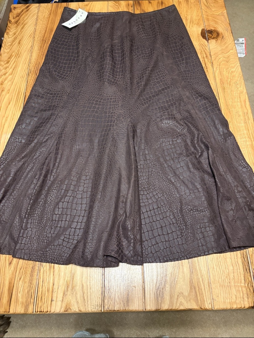 SPANNER Croc-Embossed A-Line Skirt in Dark Brown